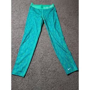Girl's Size Medium Nike Pro Fleece-Lined Green & Blue Patterned Leggings